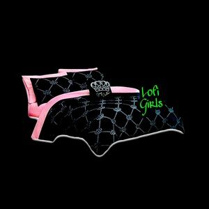 Juicy Couture Gothic Crown Argyle Black Silver Crown Pink Jacquard 8 pc Bed Set